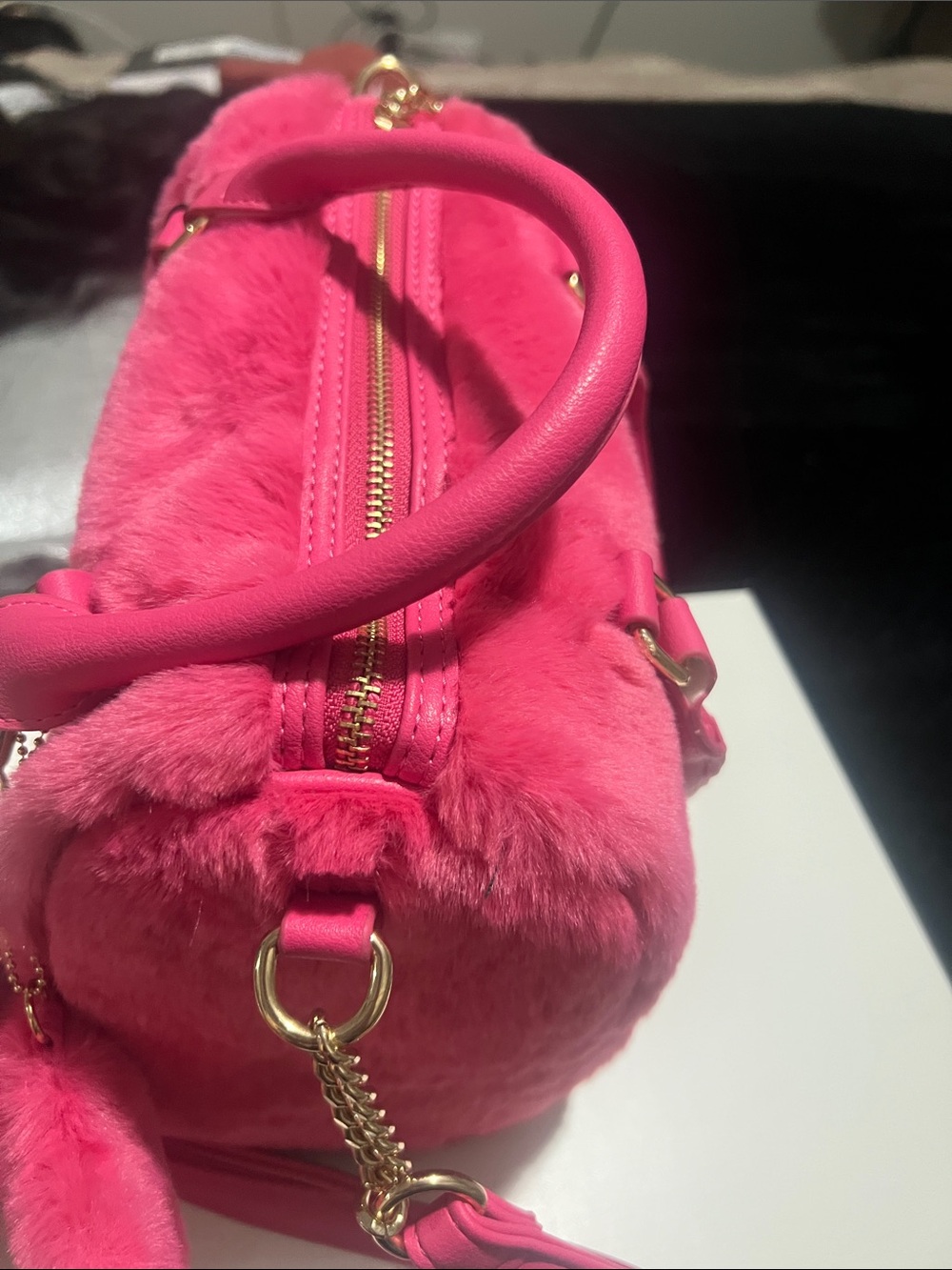 Juicy Couture Vibrant Pink Faux Fur Satchel with Charm - Picture 3 of 7